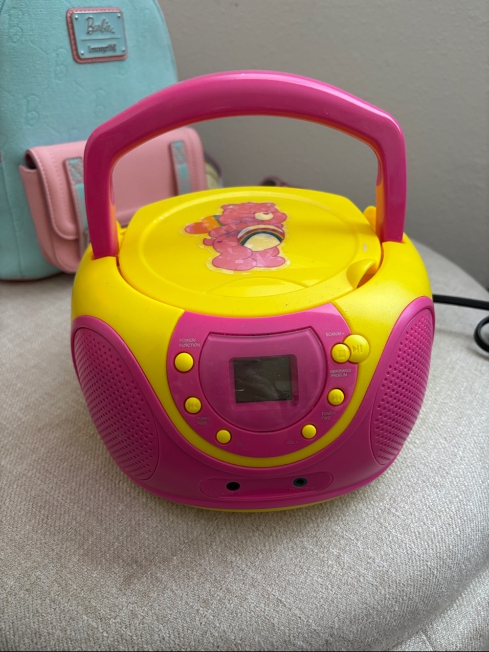 Portable CD Player - Pink & Yellow - “care bear Barbie” 1990s style